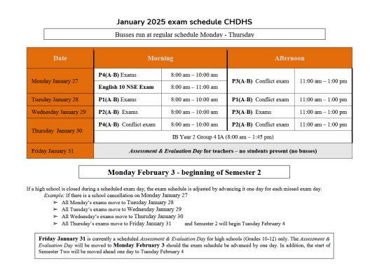 Exam Schedule January 2025